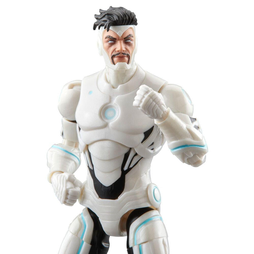 Figurine articulée Superior Iron Man sur socle avec éclairage mettant en valeur les couleurs vives