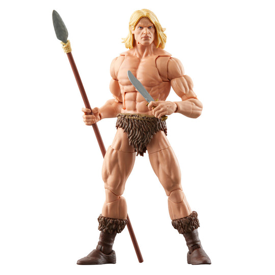 Figurine Ka-Zar Marvel Legends avec accessoires sur fond blanc