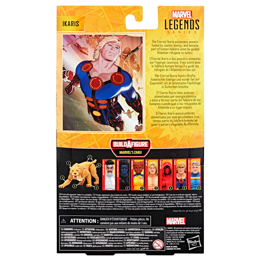Ikaris Marvel Legends exposé sur un socle avec éclairage mettant en valeur les détails
