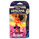 Boîte d'affichage contenant plusieurs decks assortis de cartes Lorcana Disney en anglais
