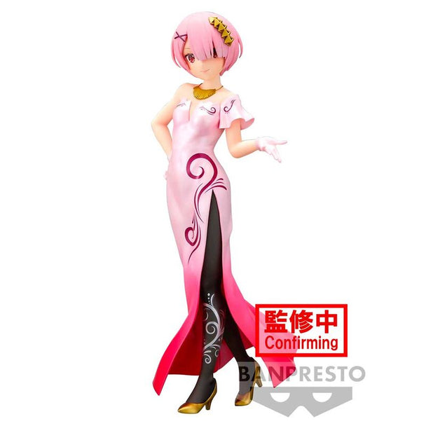 Figurine Ram Glitter & Glamorous de Re:Zero en pose dynamique, vue de face, 23cm