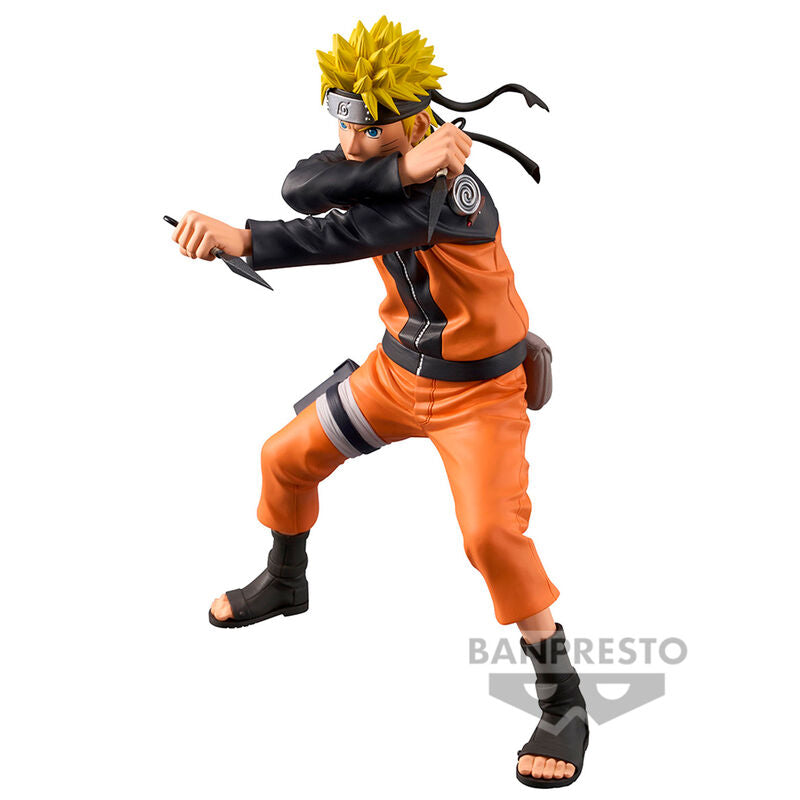 Côté arrière de la figurine Naruto Uzumaki Grandista mettant en valeur la cape et les accessoires