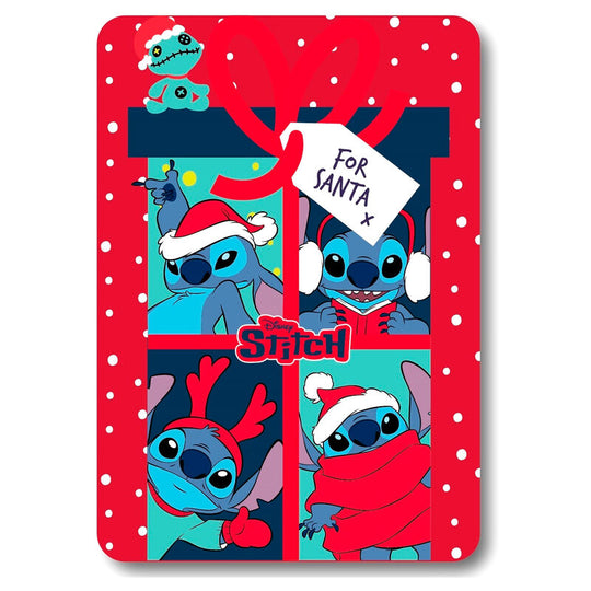 Plaid polaire Disney Stitch motif Noël en polyester doux et chaud, dimensions 100x140cm, parfait pour l'hiver.