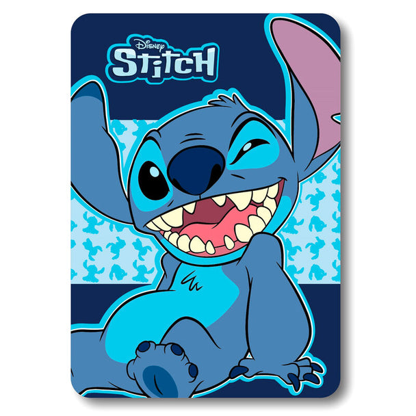 Plaid polaire Disney Stitch bleu de 100x140 cm en polyester doux et chaud, idéal pour se réchauffer.
