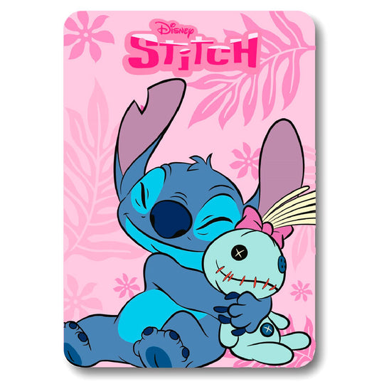 Plaid polaire Disney Stitch de couleur bleue, dimensions 100x140 cm, avec motif du personnage Stitch.