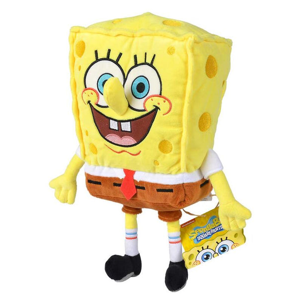 Peluche Bob l'Éponge de 35 cm vue de face avec ses couleurs vives et son sourire emblématique