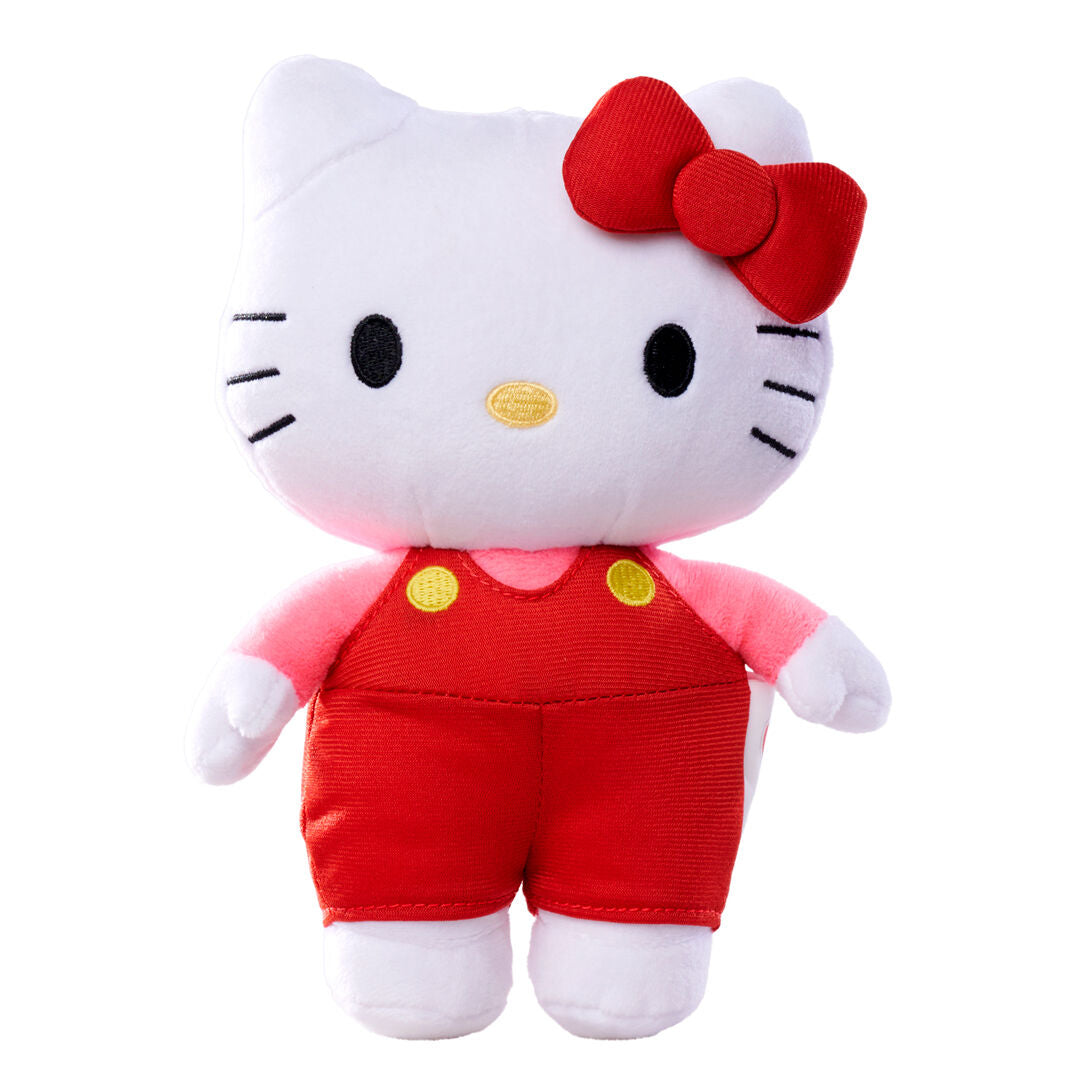 Vue latérale de la peluche Hello Kitty Super Style montrant ses accessoires