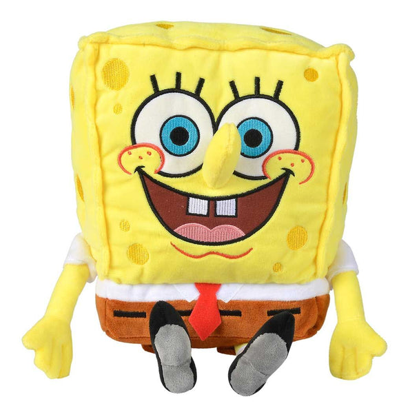 Détail de la peluche Bob l'Éponge SIMBA montrant la texture douce et les finitions soignées du jouet