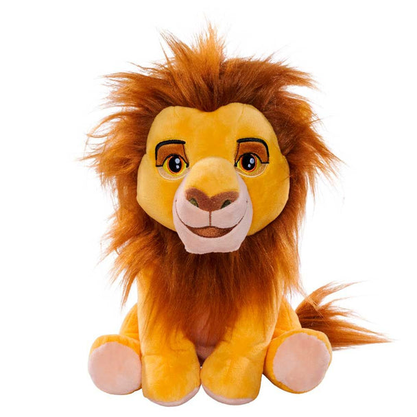 Peluche Mufasa Disney Le Roi Lion 25cm en position assise sur fond blanc