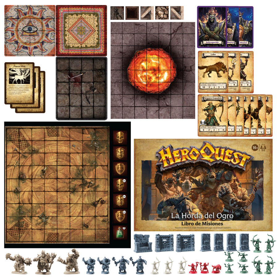 Figurines peintes des héros affrontant la horde d'ogres dans le jeu Heroquest The Ogre Horde