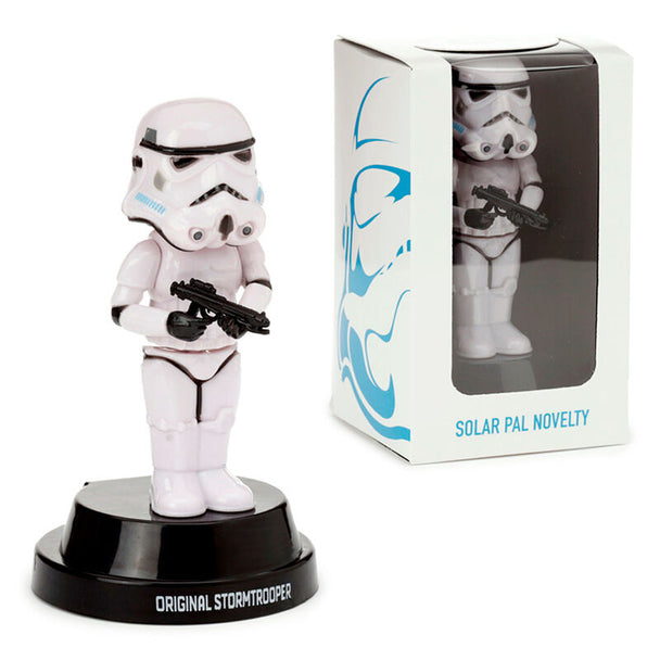 Figurine solaire Stormtrooper Impérial Star Wars de face, dimensions 13x7x7 cm, en plastique blanc brillant