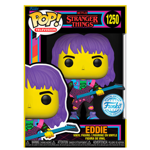 Vue rapprochée de la figurine Funko POP Eddie Stranger Things montrant les détails et la qualité du vinyle