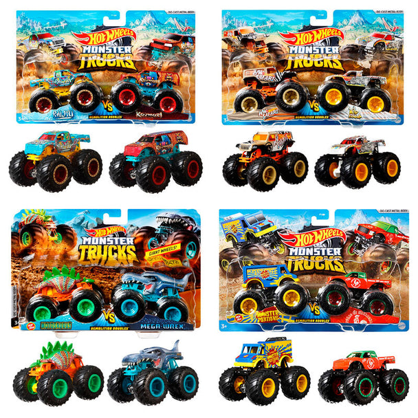Pack Hot Wheels Monster Trucks avec deux véhicules 1:64 dans leur boîte d'origine.