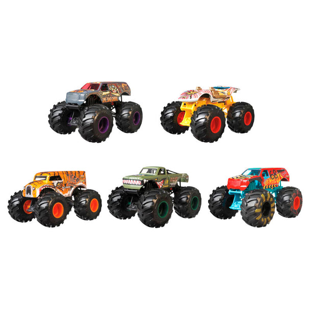 Hot Wheels Monster Truck bleu à l'échelle 1:24 avec carrosserie robuste sur fond blanc.