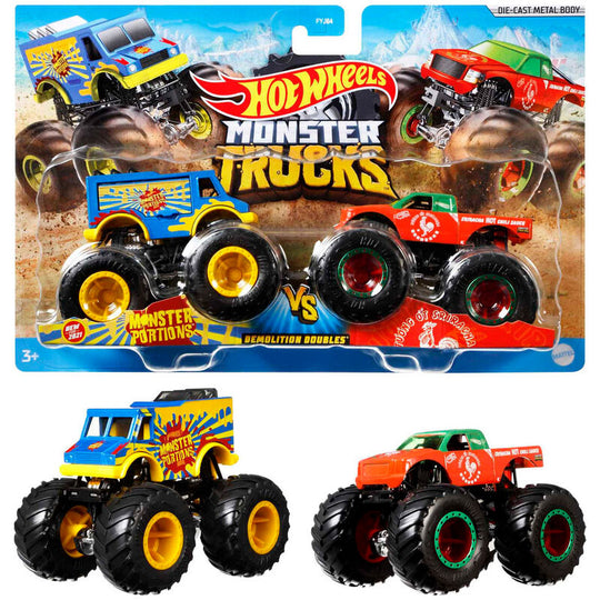 Vue rapprochée d'un Monster Truck Hot Wheels avec roues géantes et détails réalistes.