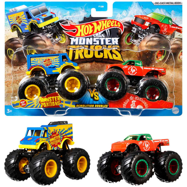 Vue rapprochée d'un Monster Truck Hot Wheels avec roues géantes et détails réalistes.