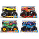 Détail des roues imposantes d'un Monster Truck Hot Wheels prêt pour la course.