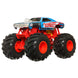 Vue latérale d'un Monster Truck Hot Wheels avec détails du moteur et carrosserie.