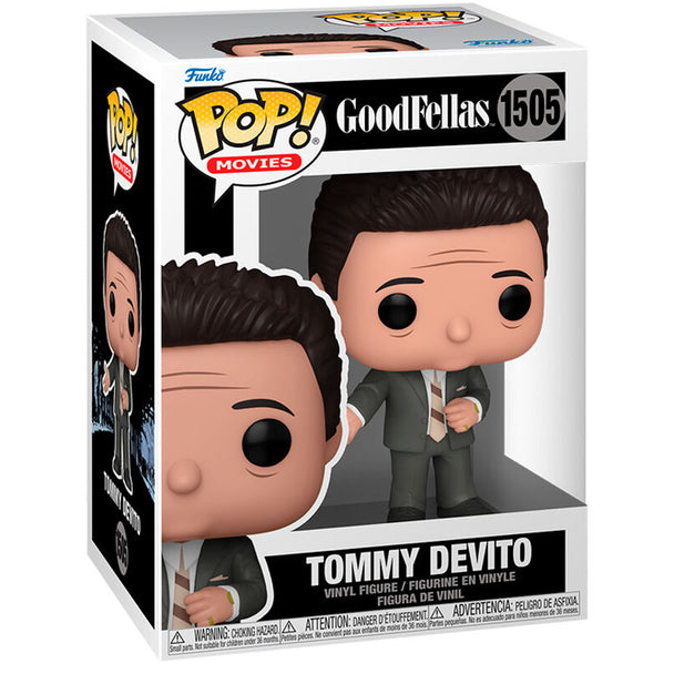 Vue rapprochée de la figurine Funko POP Tommy Devito avec détails précis du visage et costume