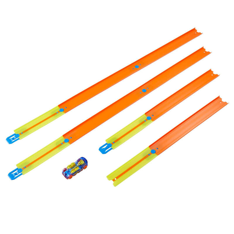 Emballage du produit Hot Wheels Track Builder Basic Track Pack par MATTEL, dimensions visibles