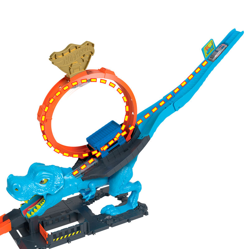 Emballage du produit Hot Wheels T-Rex Chomp Down montrant le jouet complet