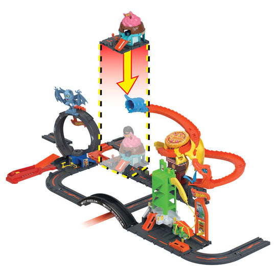 Ensemble complet Hot Wheels City Ice Cream Swirl avec multiples points de connexion.