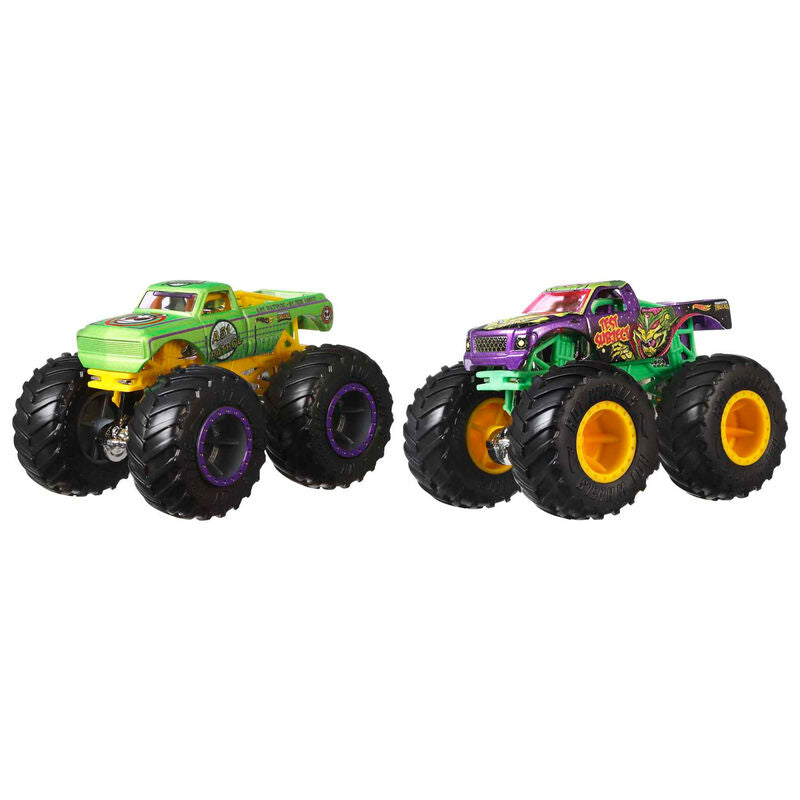 Illustration des caractéristiques techniques sur la boîte du pack Hot Wheels.