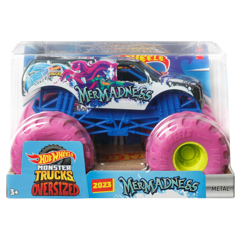 Image de plusieurs Monster Trucks Hot Wheels alignés dans leur boîte d'origine.