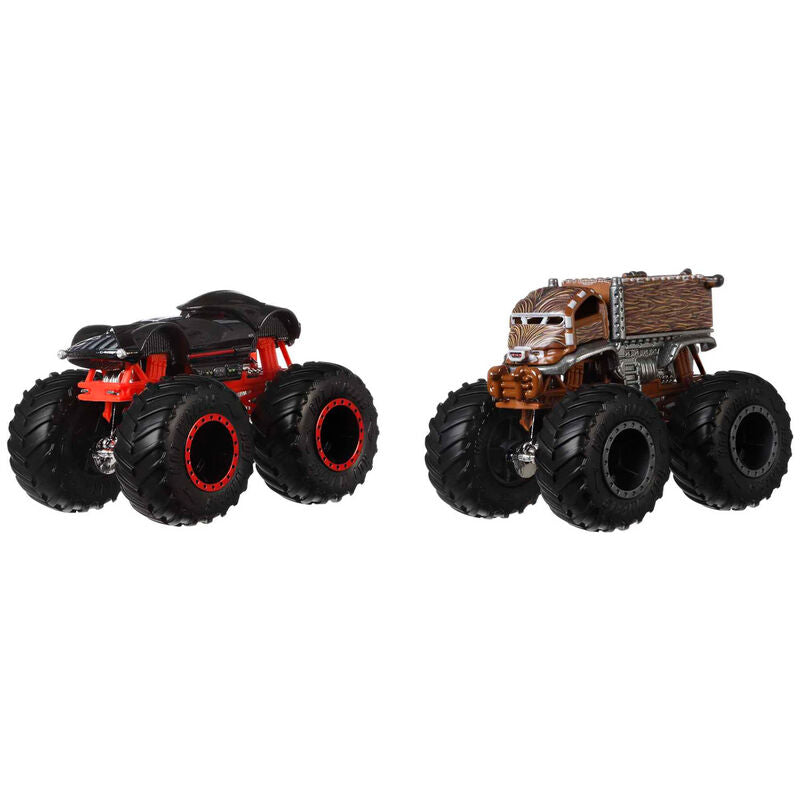 Jeu d'enfant utilisant les Monster Trucks Hot Wheels pour une course dynamique.