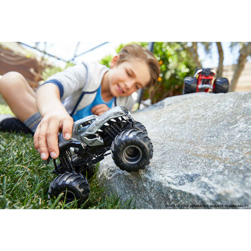 Détail des informations techniques sur la boîte d'un Hot Wheels Monster Truck.