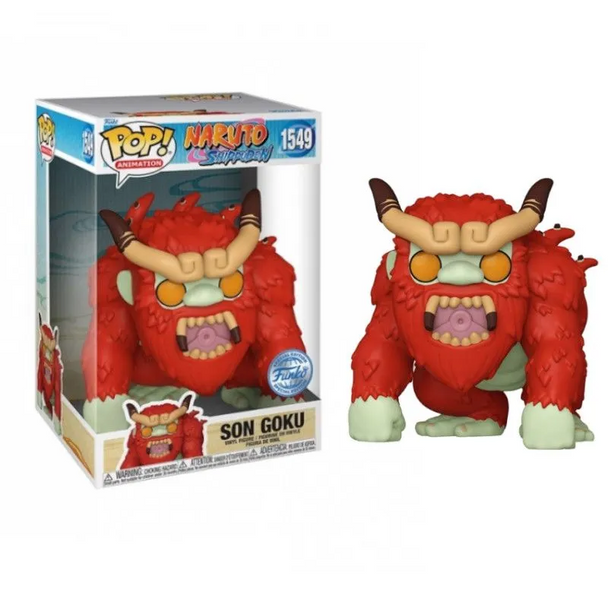 Figurine Funko POP exclusive de Son Goku de Naruto Shippuden, hauteur 25cm, montrant un design détaillé et coloré.