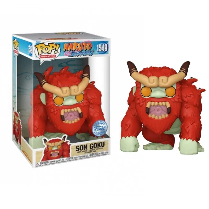 Figurine Funko POP exclusive de Son Goku de Naruto Shippuden, hauteur 25cm, montrant un design détaillé et coloré.