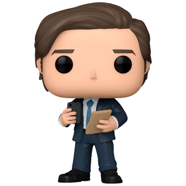 Figurine Funko POP Greg Hirsch de la série Succession, en vinyle de 9 cm, présentée dans sa boîte cadeau officielle