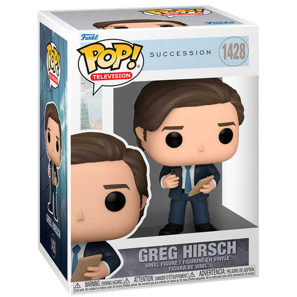 Vue détaillée de la figurine Funko POP Greg Hirsch Succession, mettant en avant les couleurs et le design soigné
