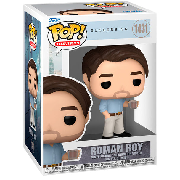 Vue détaillée de la figurine Funko POP Roman Roy, personnage emblématique de la série Succession, hauteur 9cm.