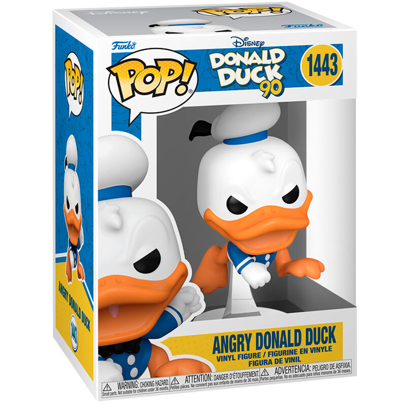 Vue rapprochée de la figurine Funko POP Donald Duck colère, détail du visage et des couleurs vives