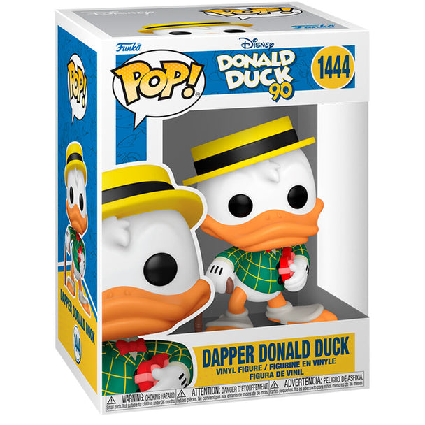 Vue rapprochée de la figurine Funko POP Donald Duck édition 90e anniversaire avec détails colorés et boîte collector