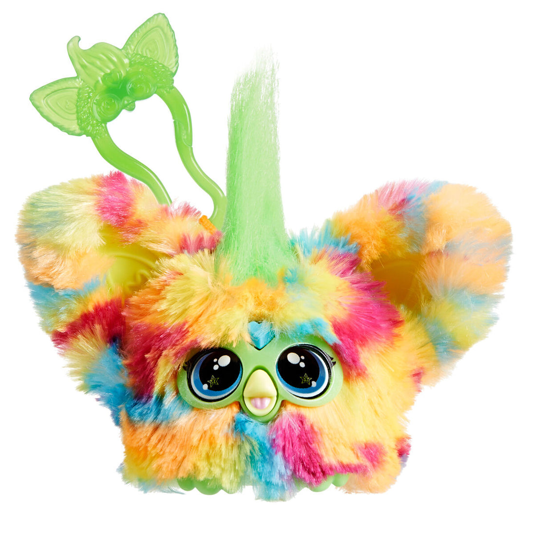 Mini Furby Furblet Pix HASBRO de 10 cm avec bec ouvert et yeux lumineux sur fond blanc
