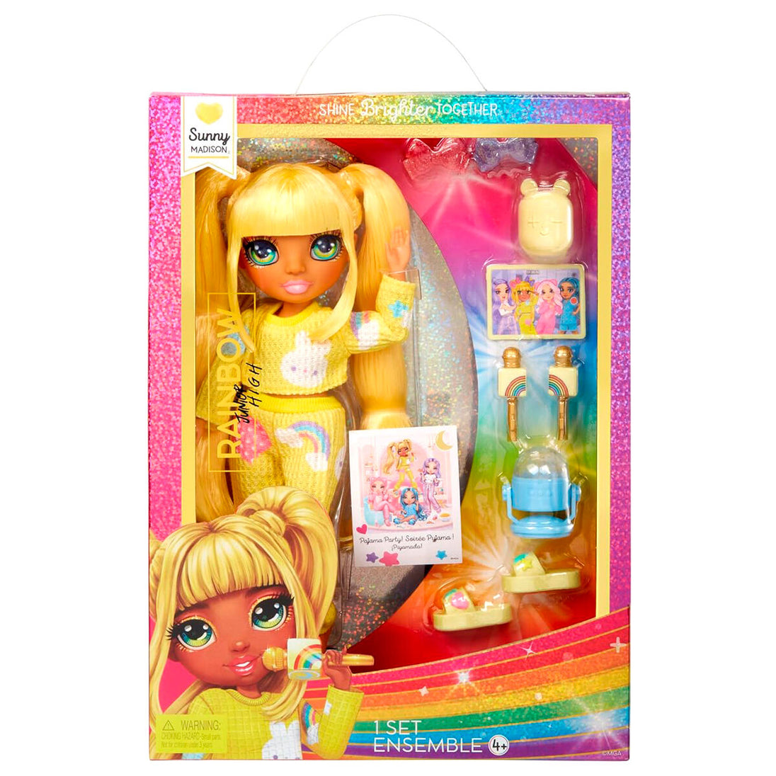 Poupée Sunny Rainbow High Pyjama Party de 22 cm en tenue de nuit colorée avec accessoires