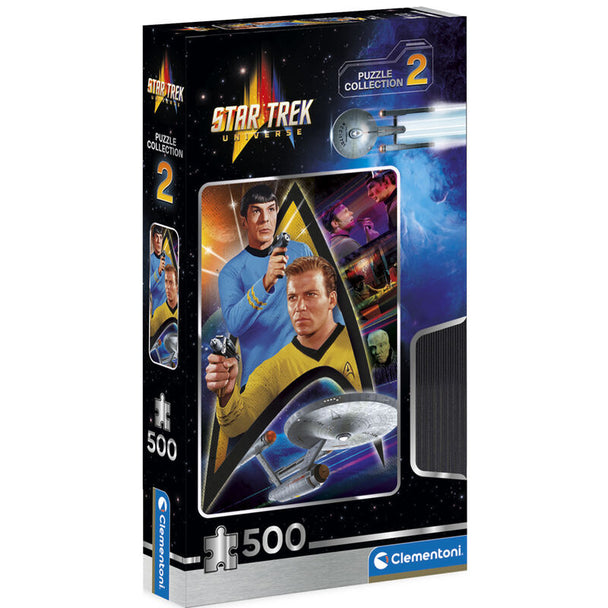Puzzle Star Trek 500 pièces CLEMENTONI avec illustration détaillée, dimensions 49x36 cm.