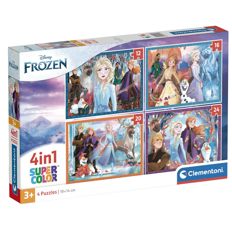 Puzzle Disney Frozen CLEMENTONI avec 12 pièces montrant Elsa et Anna en couleurs vives
