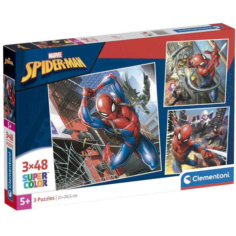 Puzzle Marvel Spiderman de CLEMENTONI avec 48 pièces assemblées montrant Spiderman en action