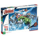 Image du puzzle Marvel Avengers 104 pièces avec les héros en action sur fond coloré