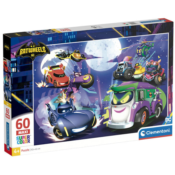 Puzzle DC Comics Batwheels 60 pièces assemblé montrant les personnages colorés sur un fond dynamique