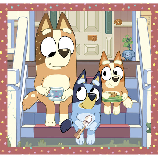 Boîte du puzzle Bluey CLEMENTONI montrant les 3 puzzles de 48 pièces chacun
