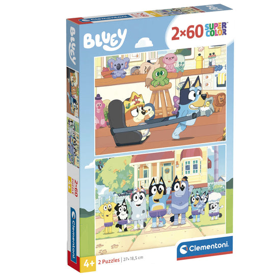 Puzzle Bluey CLEMENTONI avec 60 pièces colorées illustrant des personnages amusants