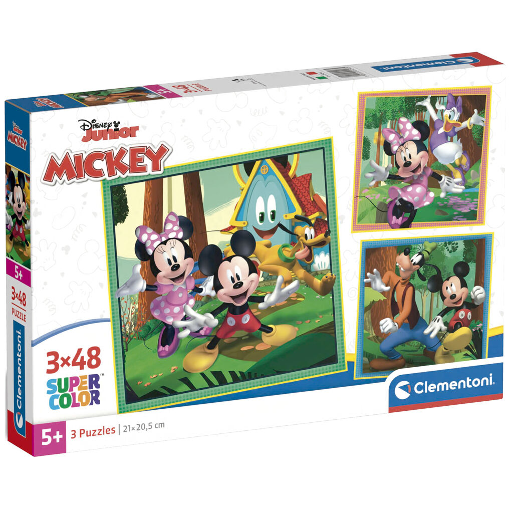 Puzzle Disney Mickey 3x48 pièces par CLEMENTONI avec illustrations colorées de Mickey Mouse