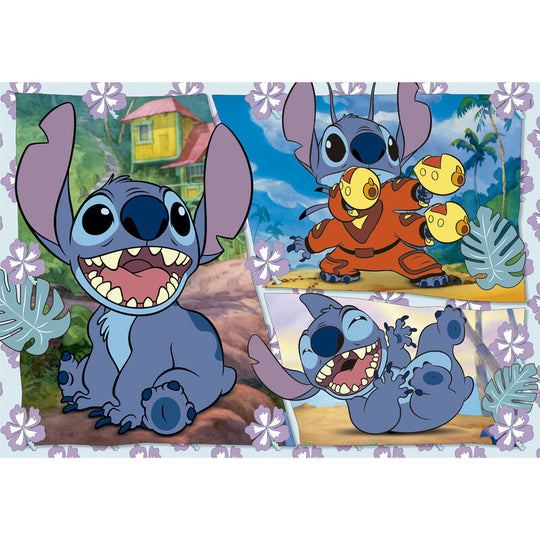 Boîte du puzzle CLEMENTONI Disney Stitch maxi 104 pièces avec illustration du puzzle et logo officiel