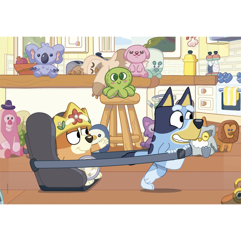Boîte du puzzle Bluey 2x60 pièces CLEMENTONI avec images des puzzles assemblés