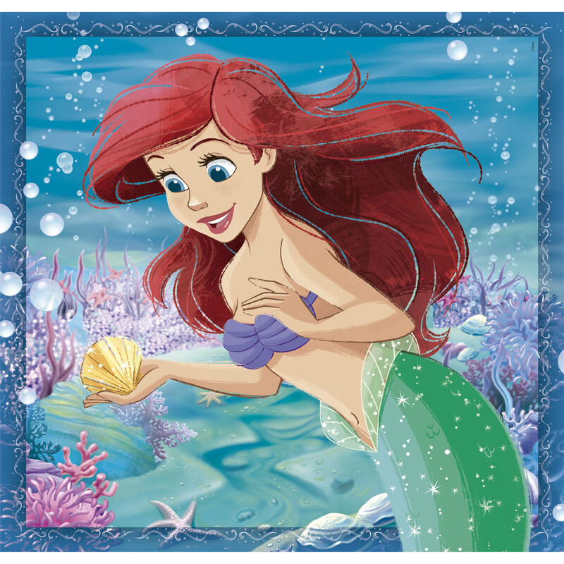 Boîte du puzzle Disney Princess 3x48 pièces CLEMENTONI avec illustrations des princesses et détails du produit.